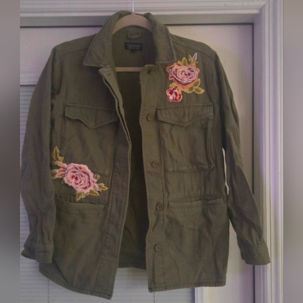 Topshop Khaki Floral Utility Jacket